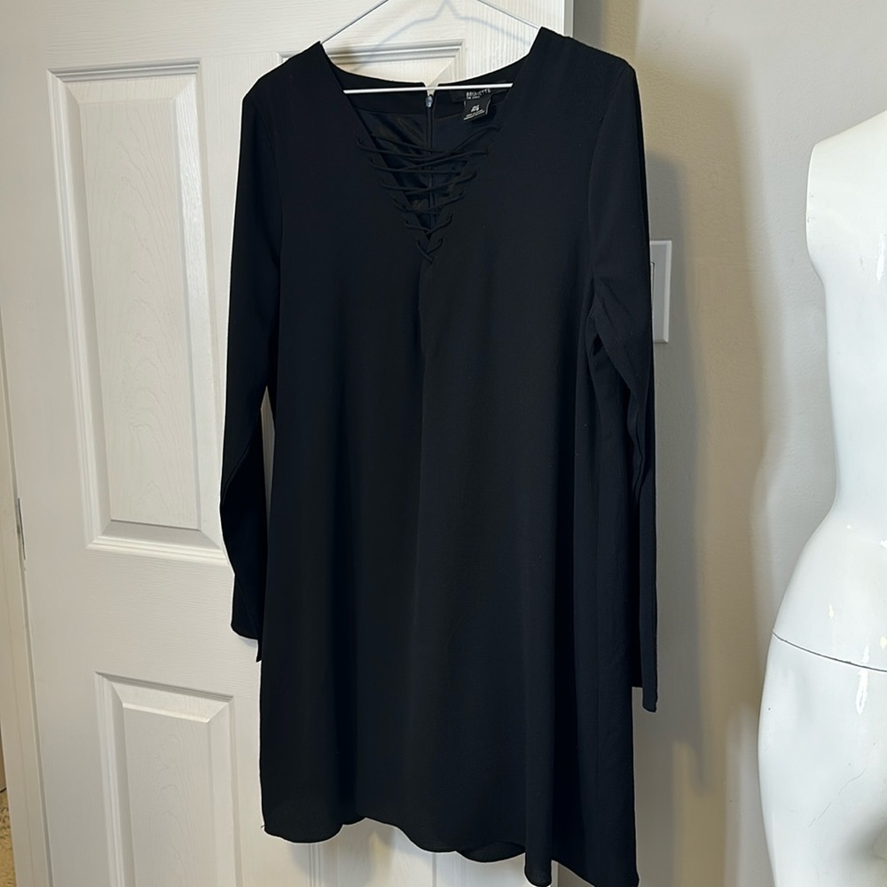 Brunette, the label black dress with criscross lace up V-neck size medium large